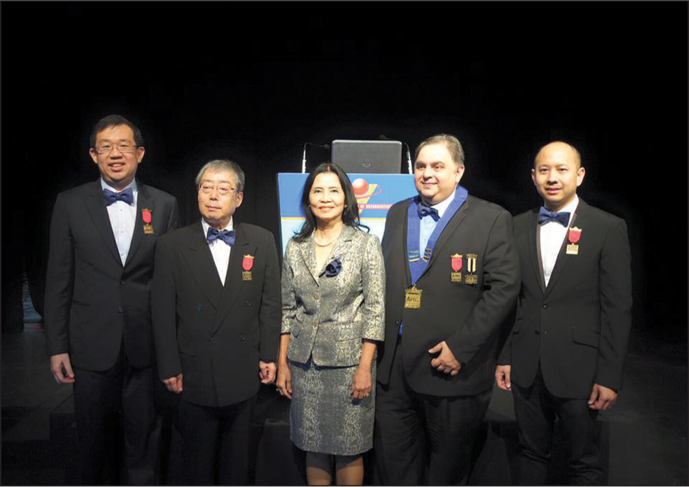 APOS World Village Day speakers with the Chairs: L-R Dr. Bryce Lee, Dr. Kazuo Tanne, Dr. Somchai Satravaha, Dr. Nikhilesh Vaid and Dr. Tanan Jaruprakorn