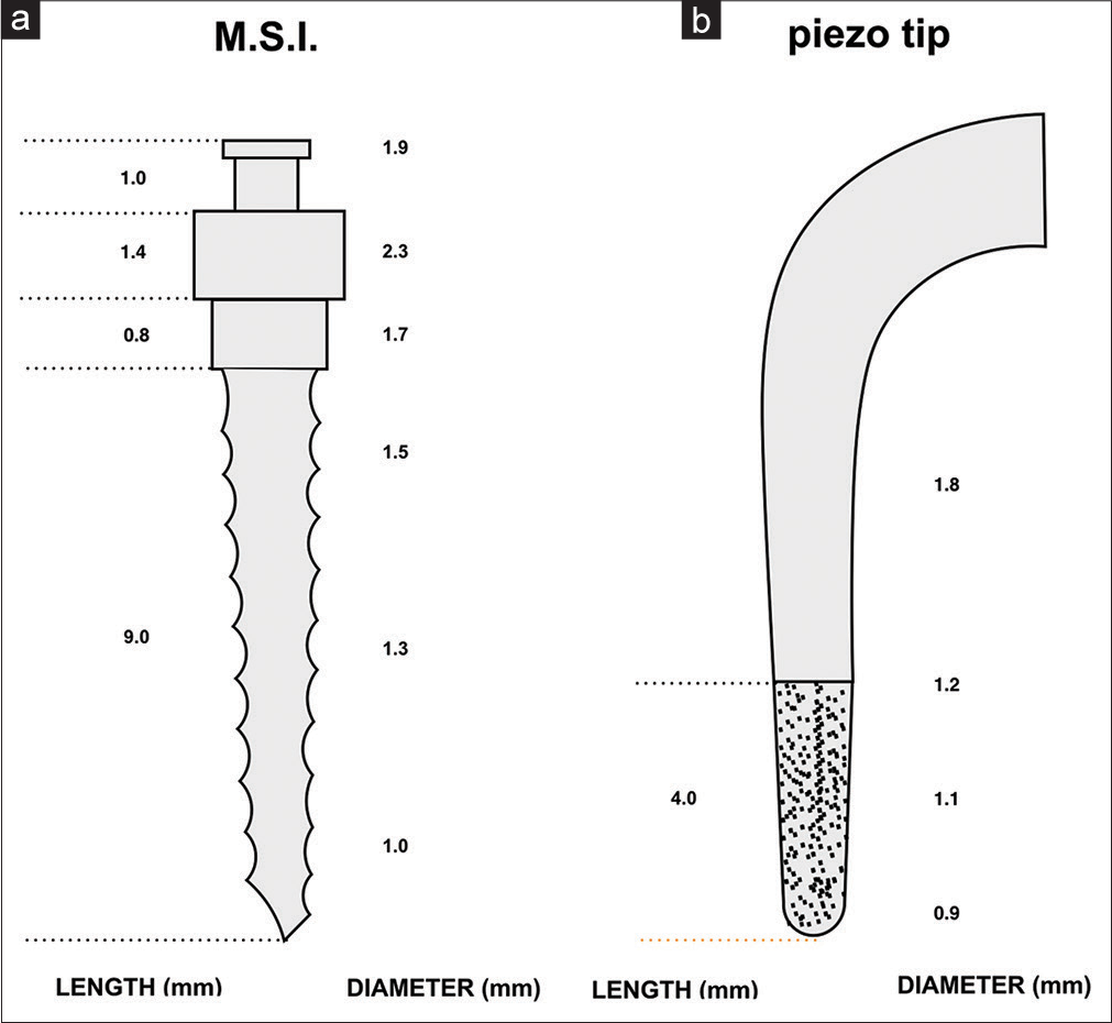 Miniscrew implants (a) and TKW1 piezotome tip dimensions (b)